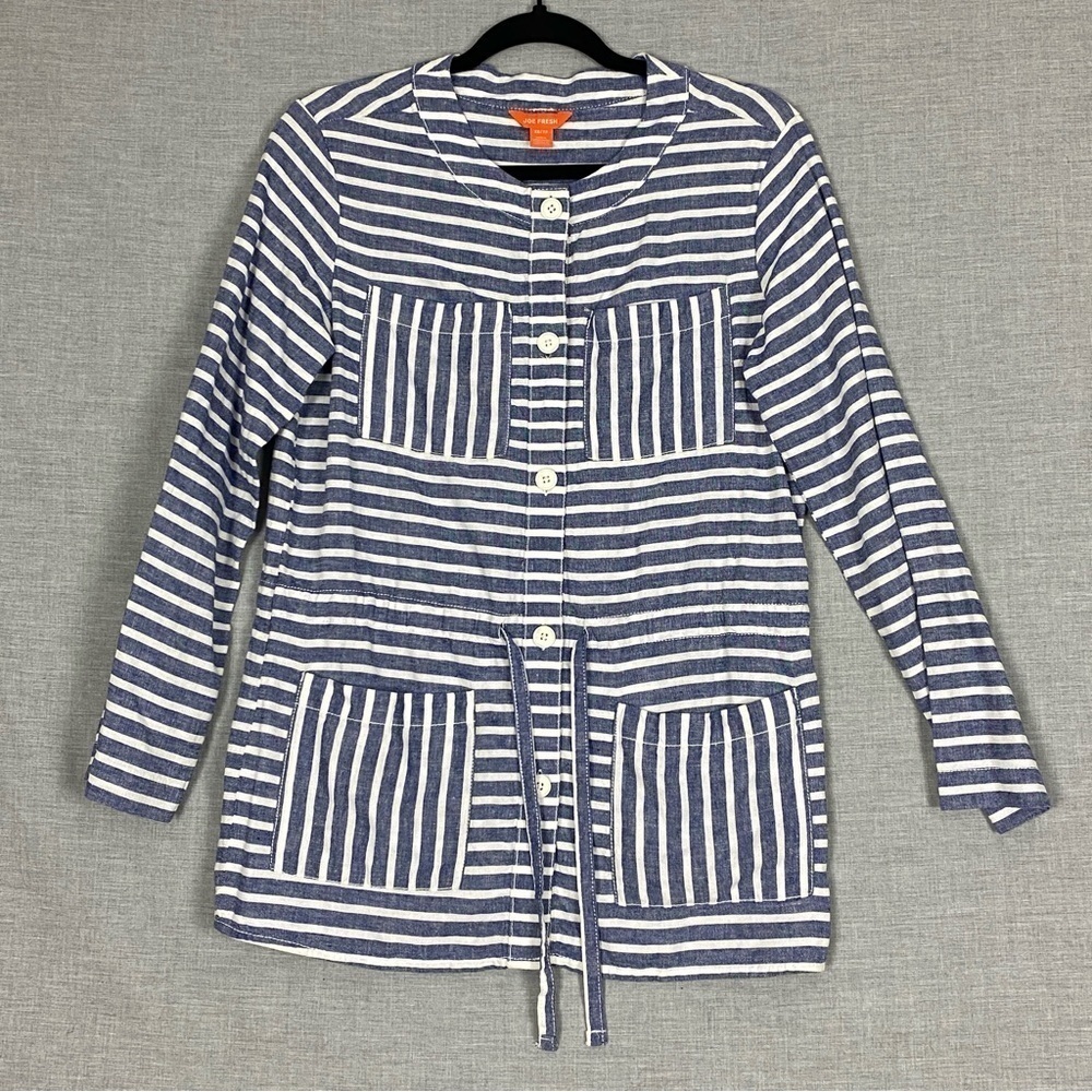 Joe Fresh Linen Blend Shirt Sz XS Long Line Button Up with Drawstring Waist